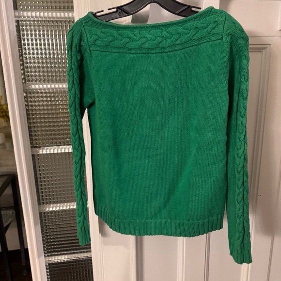 Evan Picone Cable Knit Boat Neck Sweater 100% Cotton Green Size Small - Picture 3 of 9
